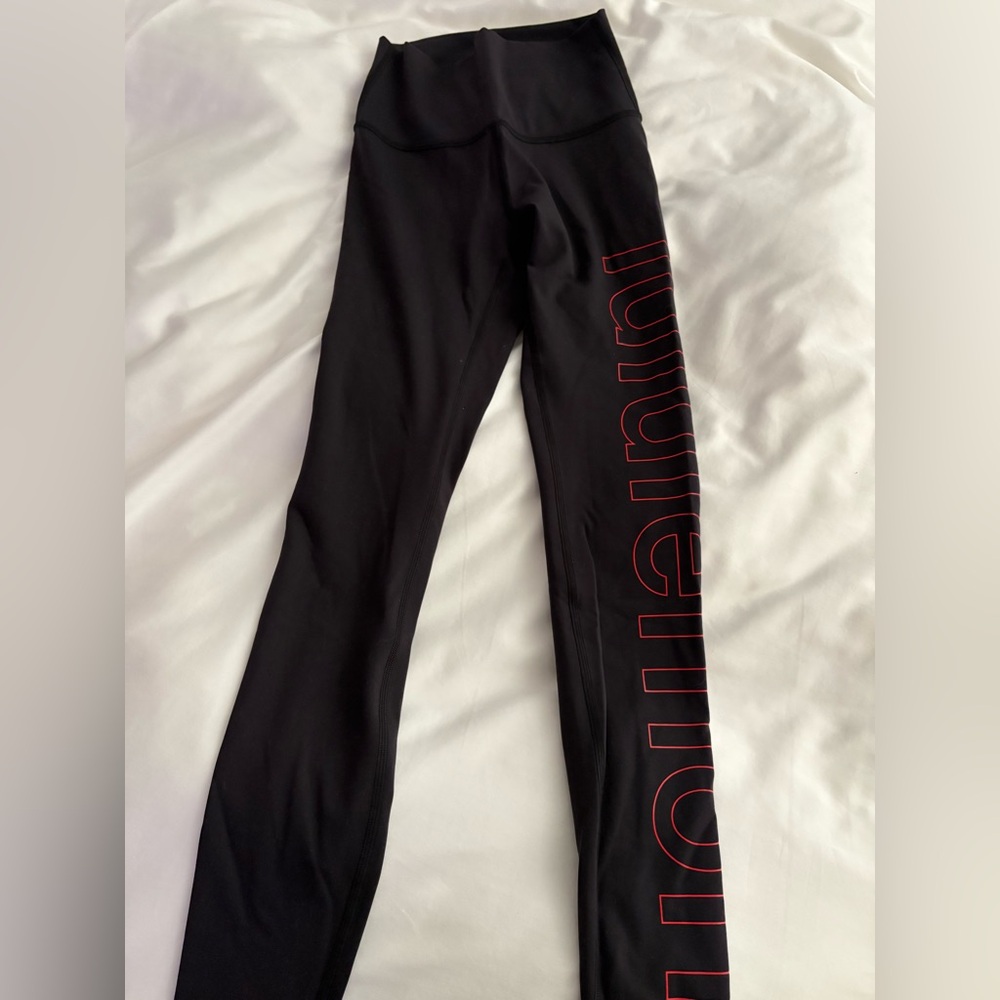 Lululemon Athletica Black Wunder Under Lunar New Year Edition Leggings Red Logo
